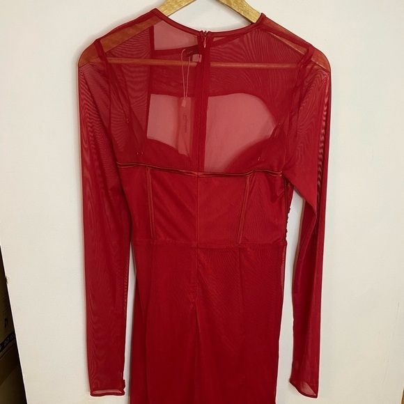 NWT Rosedress Red Corset Top Mesh Long Sleeve Midi Dress - Picture 12 of 13